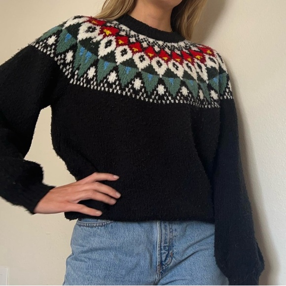 Urban Outfitters Cadence Intarsia Knit Crew Neck Winter Sweater Women’s Size M - Picture 2 of 15